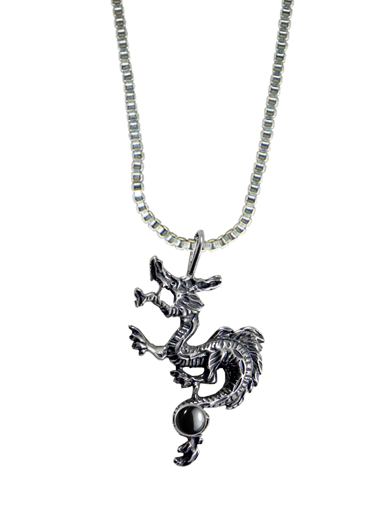 Sterling Silver Eastern Dragon Pendant With Hematite